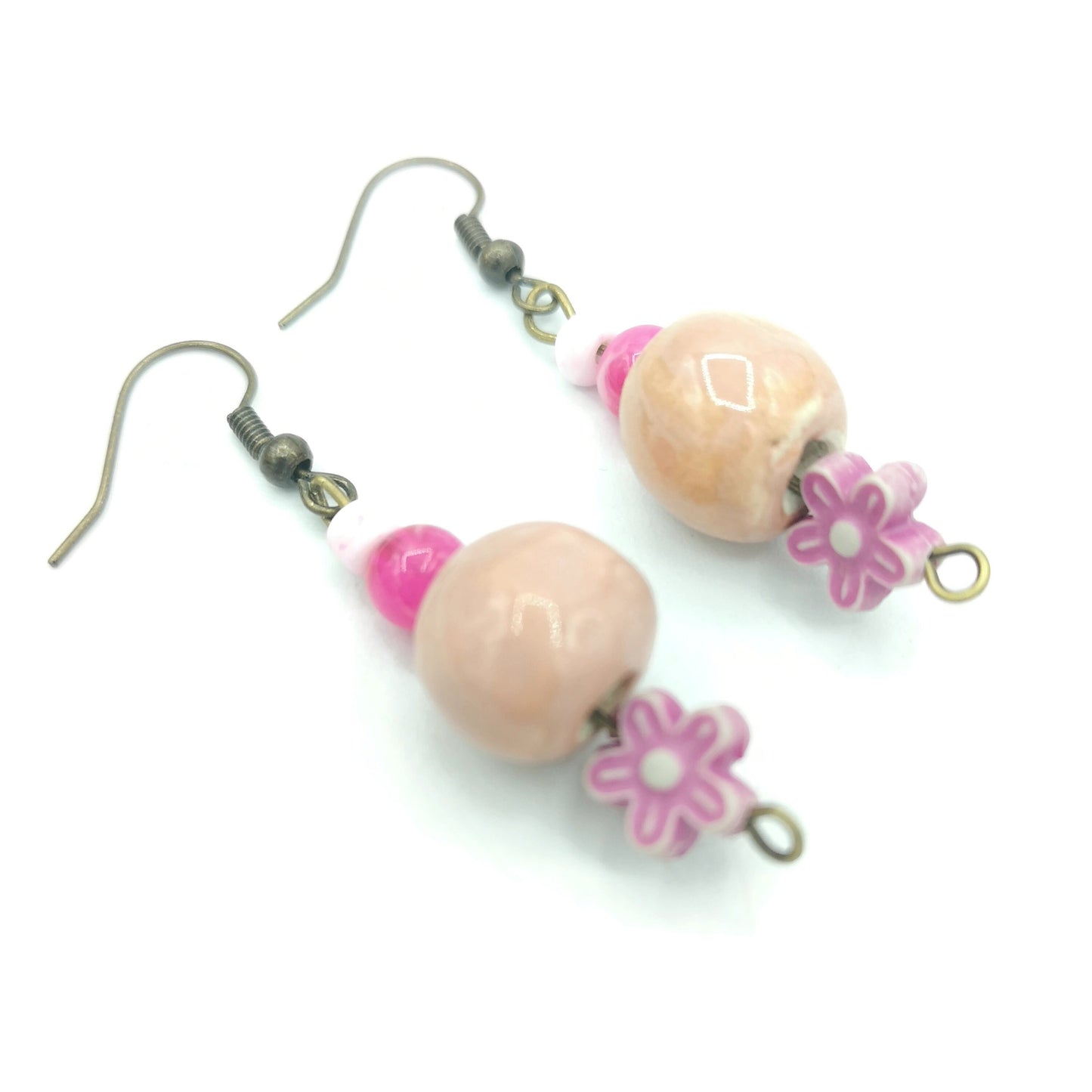 Pink Dangle Earrings, Novelty Earrings, Cute Ceramic Jewelry, Aesthetic Artsy Earrings For Teenage Girl, Teen Girl Gift Ideas - Ceramica Ana Rafael