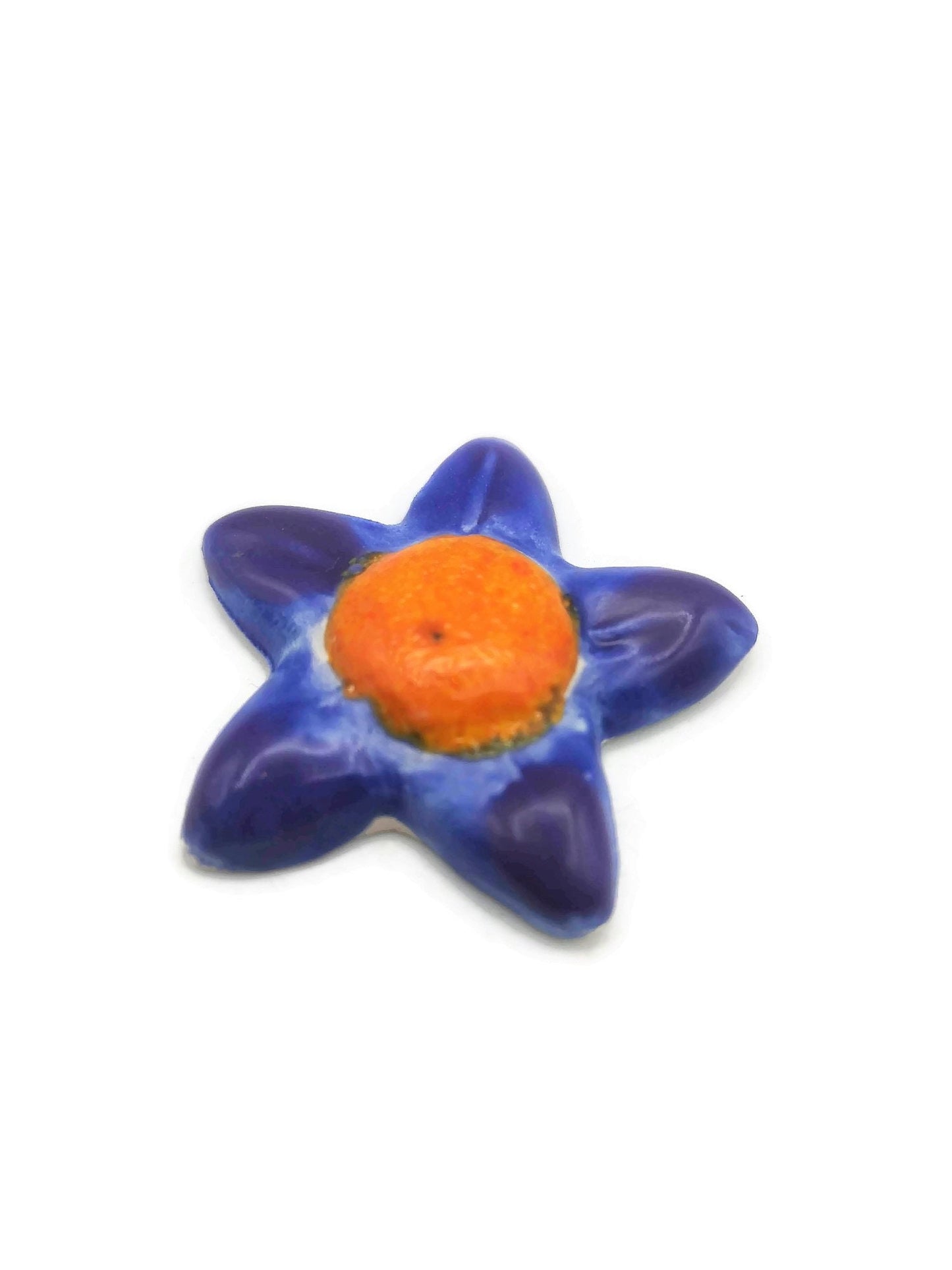 Large Flower Brooch For Women, Celestial Statement Brooch, Handmade Ceramic Star Jewelry For Her, Orange And Blue Broach Pin - Ceramica Ana Rafael