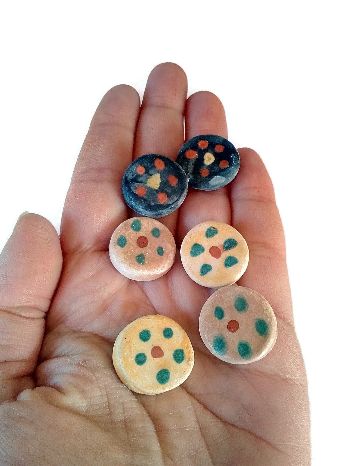 Pc 20mm Handmade Ceramic Assorted Cabochons For Jewelry Making, Cute Round Coin Cabochons For Porcelain Earrings, Floral Clay Beads no hole - Ceramica Ana Rafael