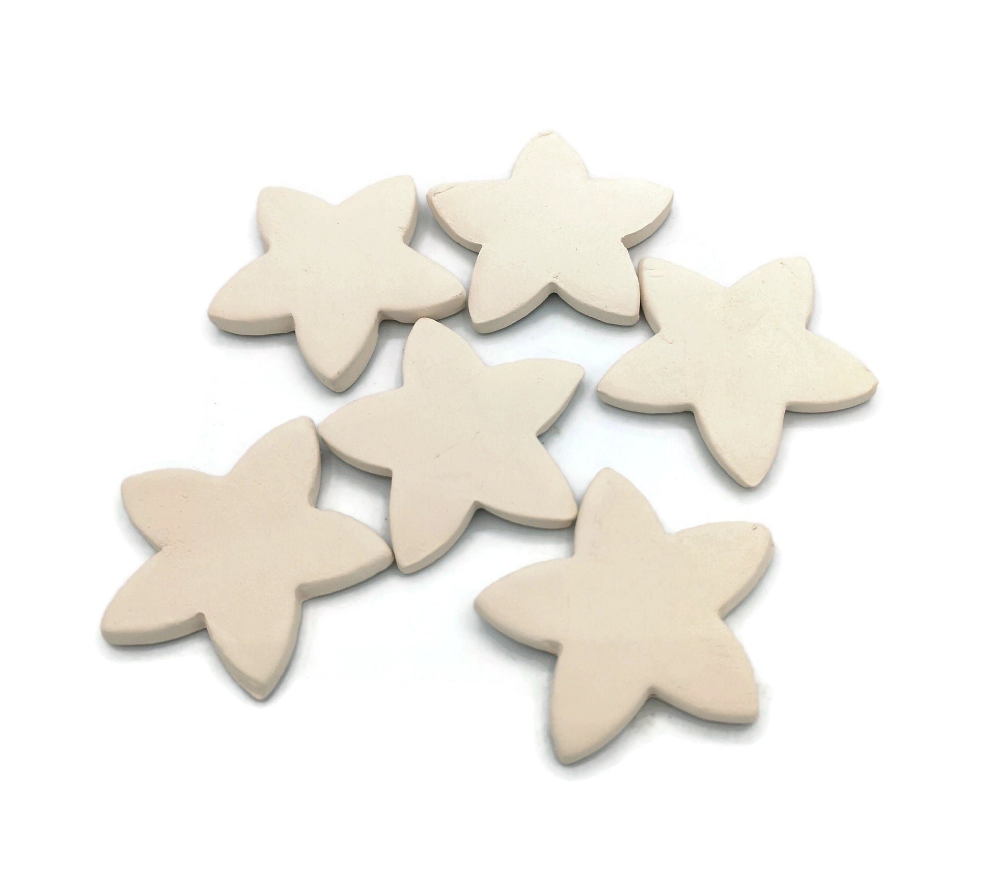 6Pc 45mm Small Ceramic Tiles Star Shaped, Tiny Mosaic Tiles For Crafts, Unpainted Ceramic Bisque Ready To Paint, Best Sellers Handmade - Ceramica Ana Rafael