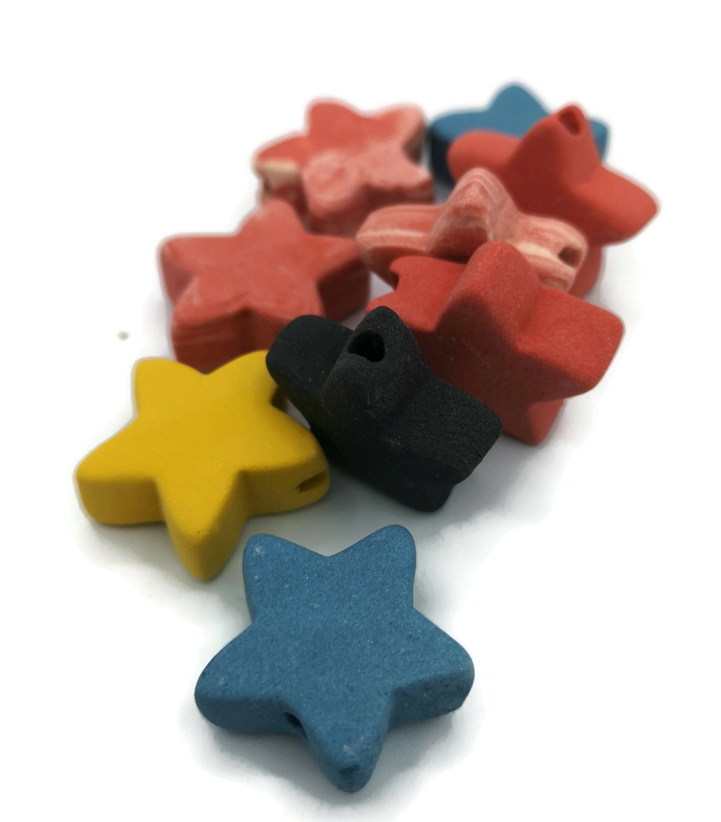 9Pc 25mm Assorted Large Star Ceramic Beads For Colorful Jewelry Making, Unique Matte Clay Beads, Unusual Macrame Beads Large Hole 2mm - Ceramica Ana Rafael