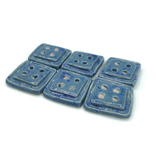Handmade Ceramic Sewing Buttons, Set Of 6 Novelty Extra Large Buttons For Crafts, Unique Buttons, Blue Sewing Notions - Ceramica Ana Rafael