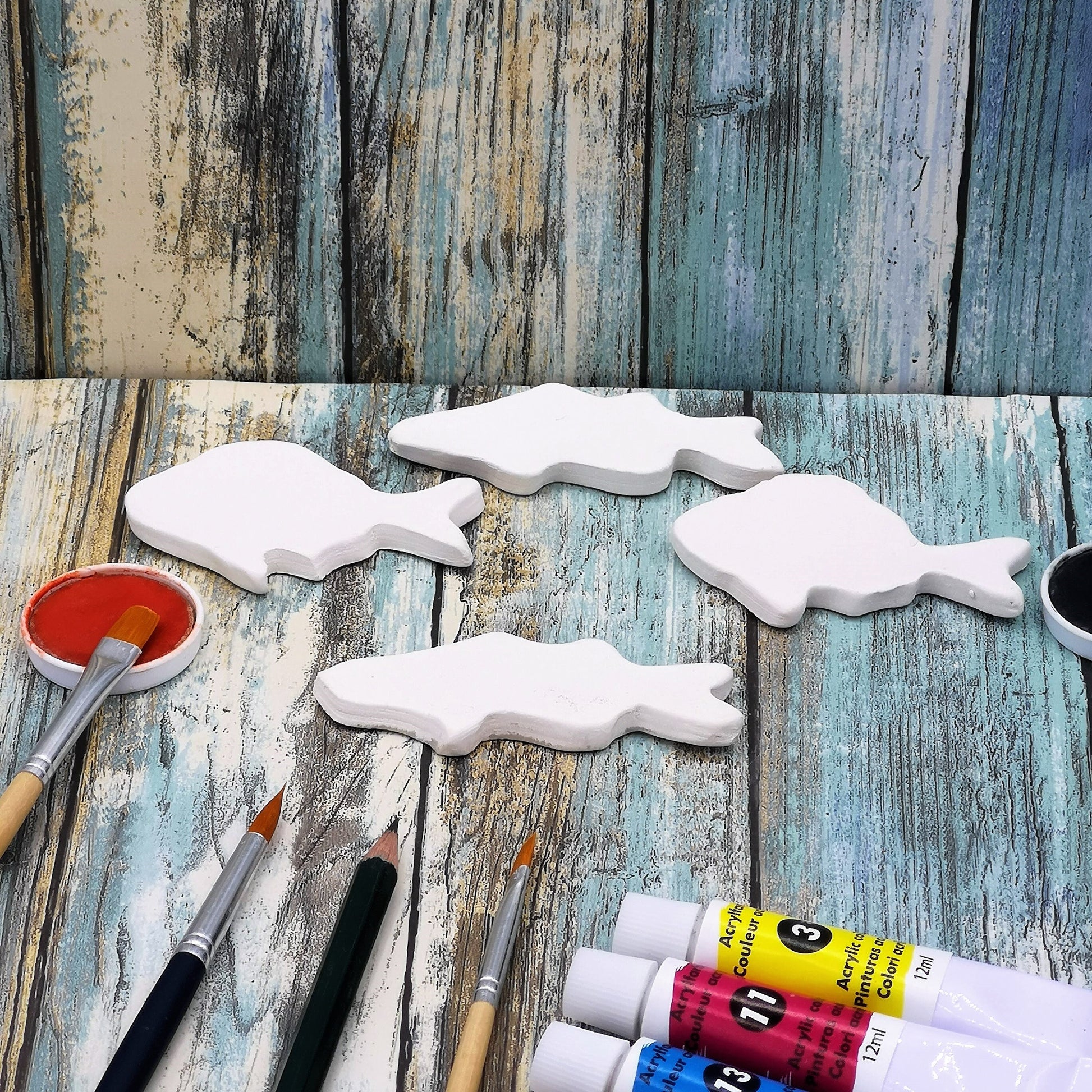 4Pc 70/80mm Handmade Ceramic Bisque Fish Plaque Ready To Paint, Unpainted Diy Blank Miniature Fish, U Paint Ceramics, Most Sold Items - Ceramica Ana Rafael