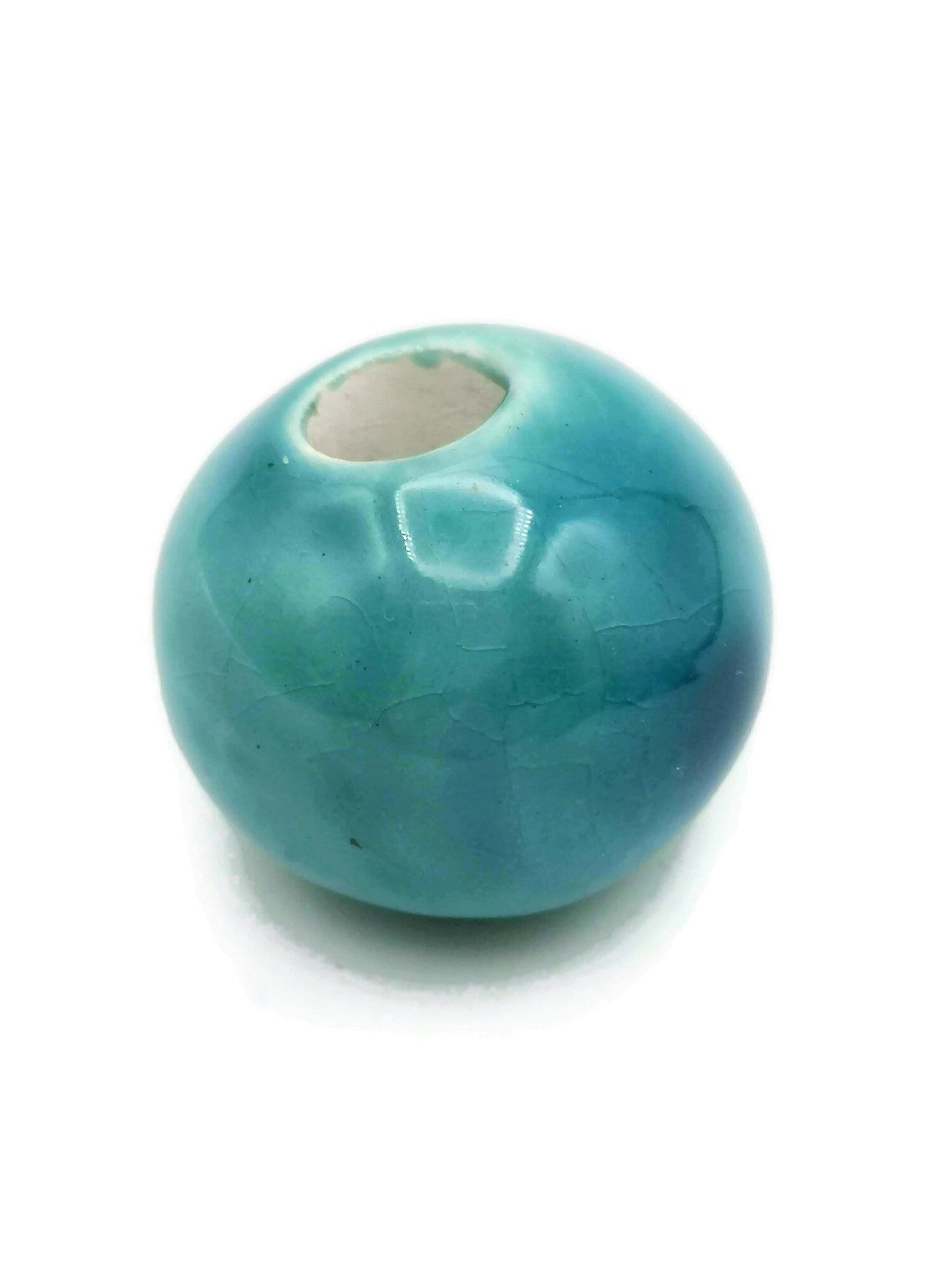 1Pc Oriental Blue Artisan Ceramic Macrame Beads Large Hole, Handmade Unique Clay Beads For Jewelry Making Supplies, Focal Point Beads - Ceramica Ana Rafael