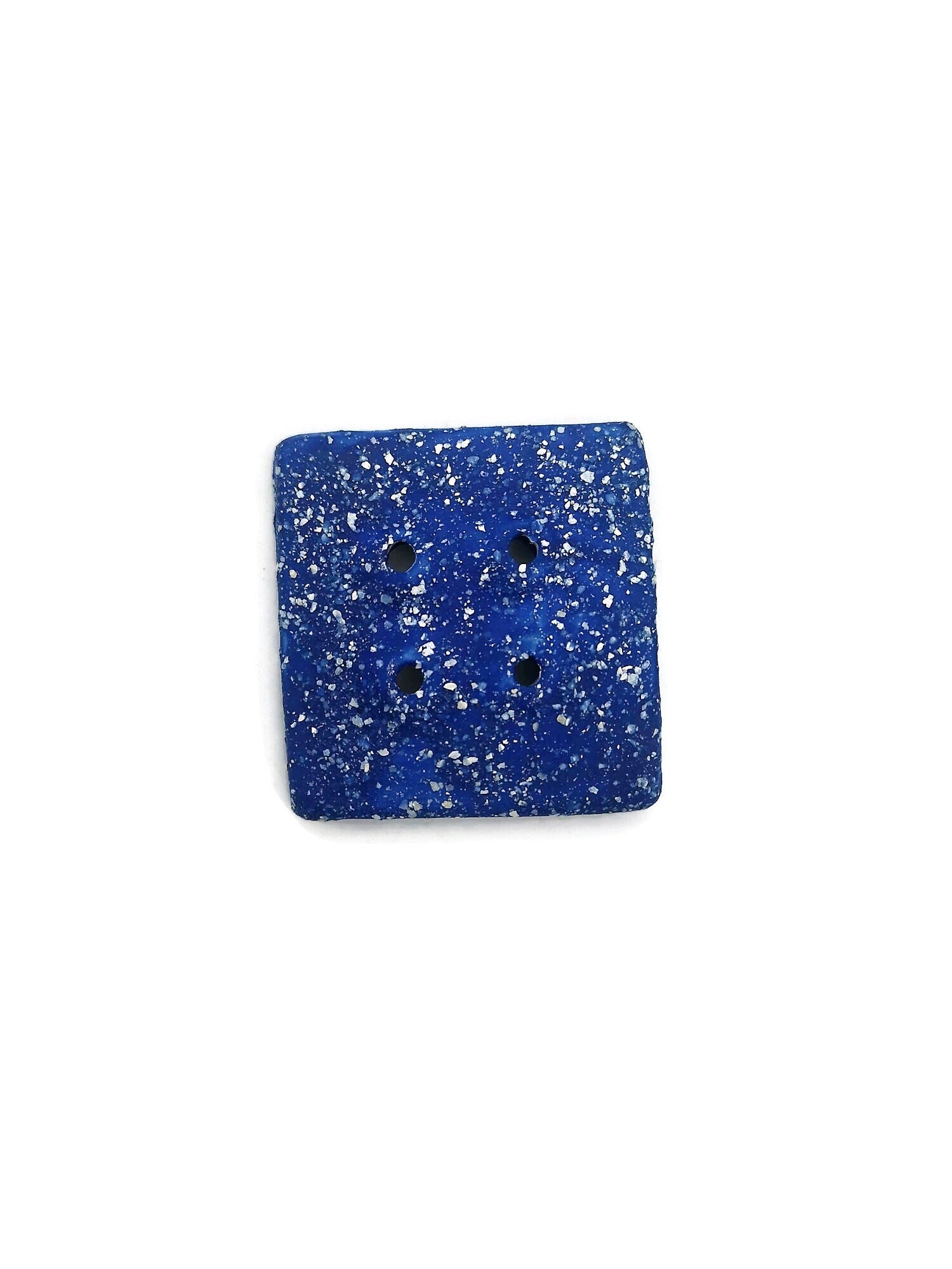 3Pc Extra Large Coat Buttons 40mm, Sparkly Blue Novelty Square Handmade Ceramic Sewing Supplies And Notions, Sewing Buttons For Blouse - Ceramica Ana Rafael