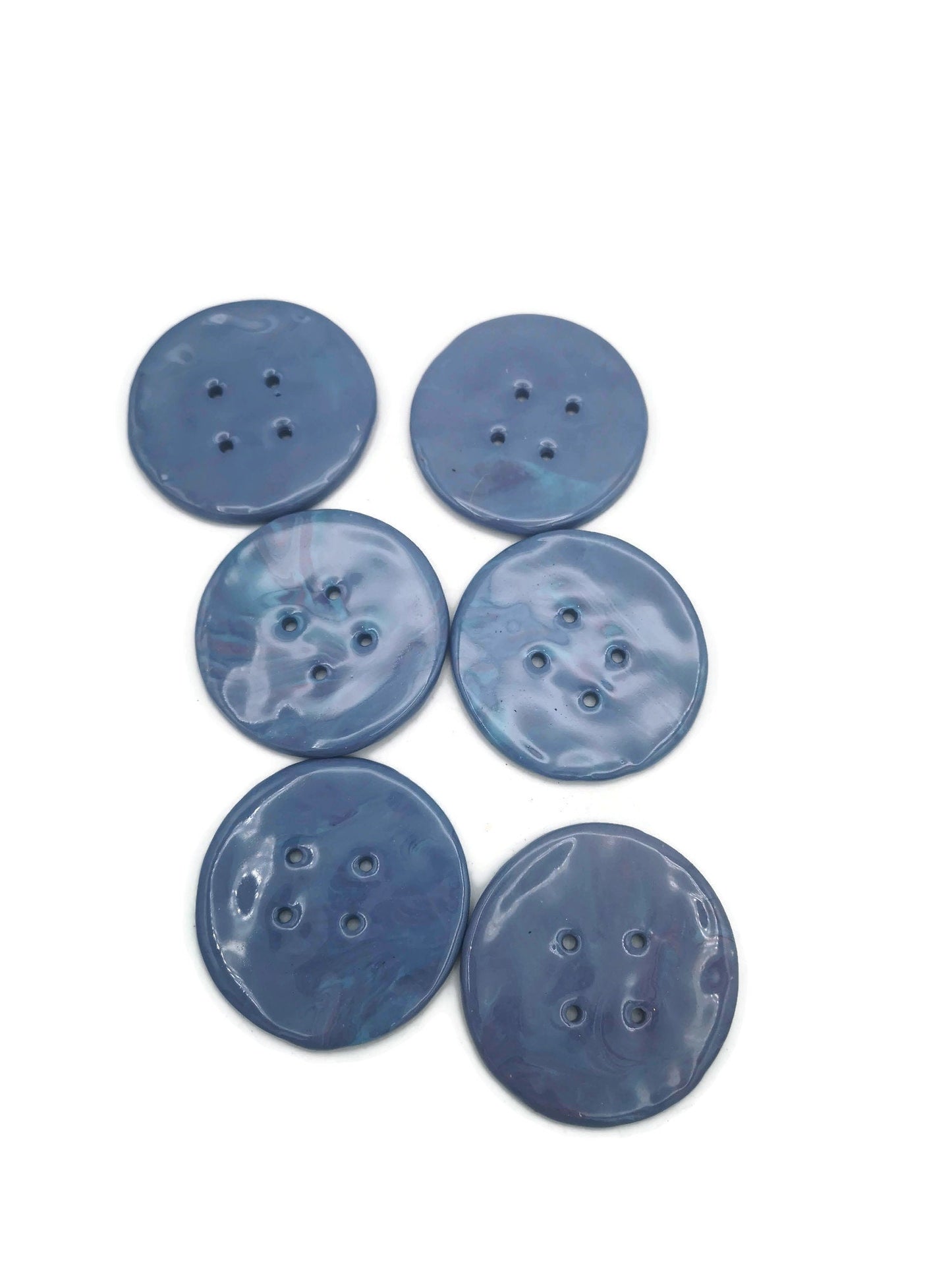6Pc Extra Large Sewing Buttons 60mm, Mable Blue And Purple 4 Hole Handmade Ceramic Round Button, Artisan Novelty Coat Button Lot For Clothes - Ceramica Ana Rafael