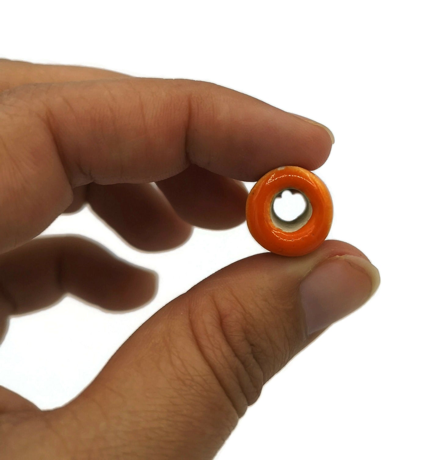 3 Stück 25 mm orange extra große handgefertigte Keramik-Röhrenperlen zur Schmuckherstellung, Makramee-Perlen, großes Loch, 5 mm lange Tonperlen für DIY-Bastelarbeiten