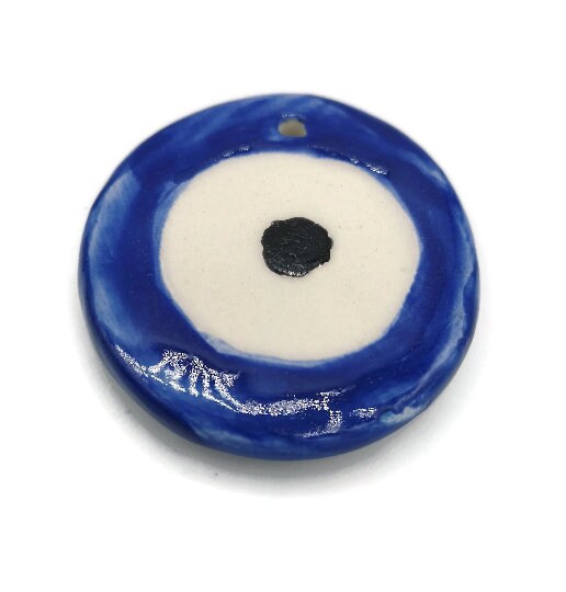 Large evil eye pendant for necklace, ceramic pendants for jewelry making supplies, DIY gift for mom, bohemian pendant round - Ceramica Ana Rafael