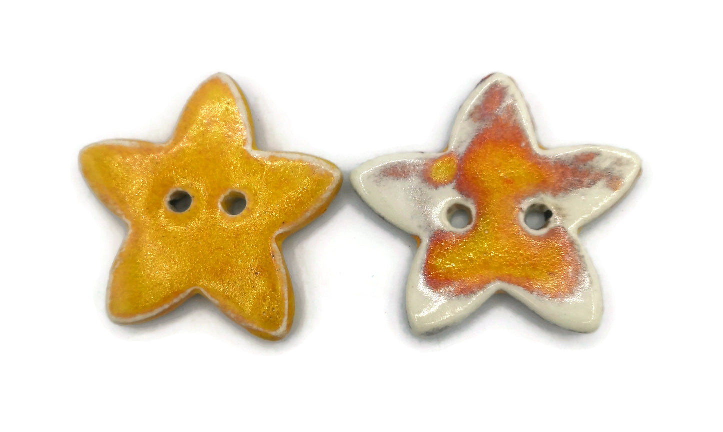 Set Of 2 Coat Buttons, Handmade Ceramic Sewing Buttons Star Shaped, Sewing Supplies And Notions, Custom Buttons For Jewelry Making - Ceramica Ana Rafael