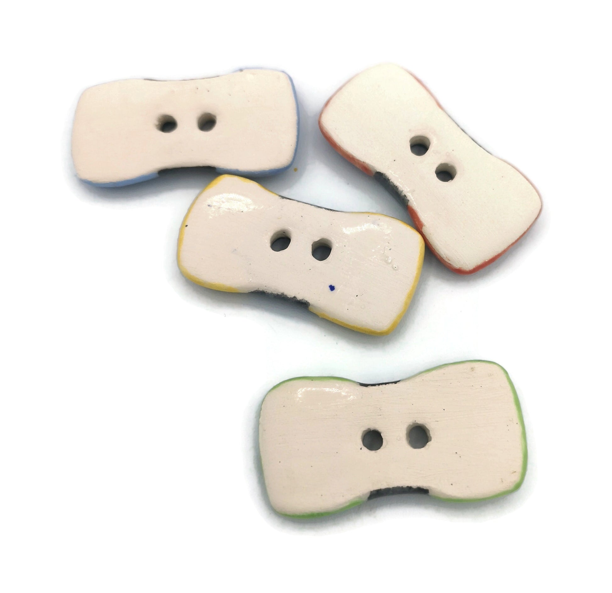 Set of 4 Handmade Ceramic Novelty Theme Buttons For Jewelry Making, Bow Charms, Large Fancy Buttons For Jacket, Sewing Suppies And Notions - Ceramica Ana Rafael