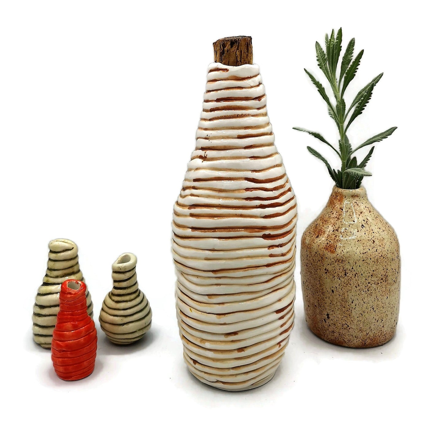 CERAMIC BOTTLES, DECORATIVE Bottles With Cork Stopper, Handmade Host Gift For Mom with Antique Look - Ceramica Ana Rafael
