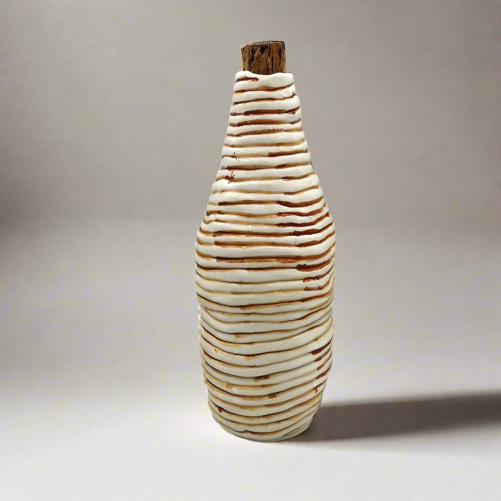 Handmade Ceramic Bottle With Cork Stopper | Antique Decorative Vase