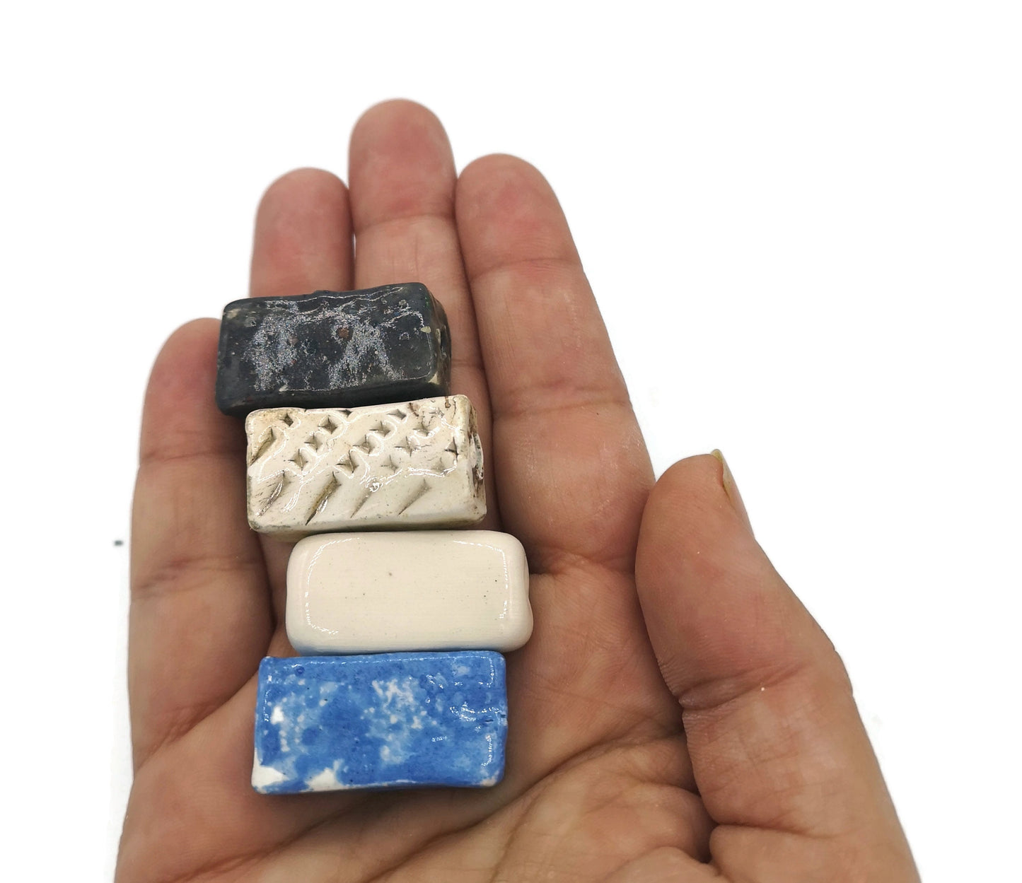 LARGE RECTANGULAR BEADS, Mixed Set of 4 Ceramic Beads For Jewelry Making, Rectangle Tile Beads 2mm Hole Clay Beads For Macrame - Ceramica Ana Rafael