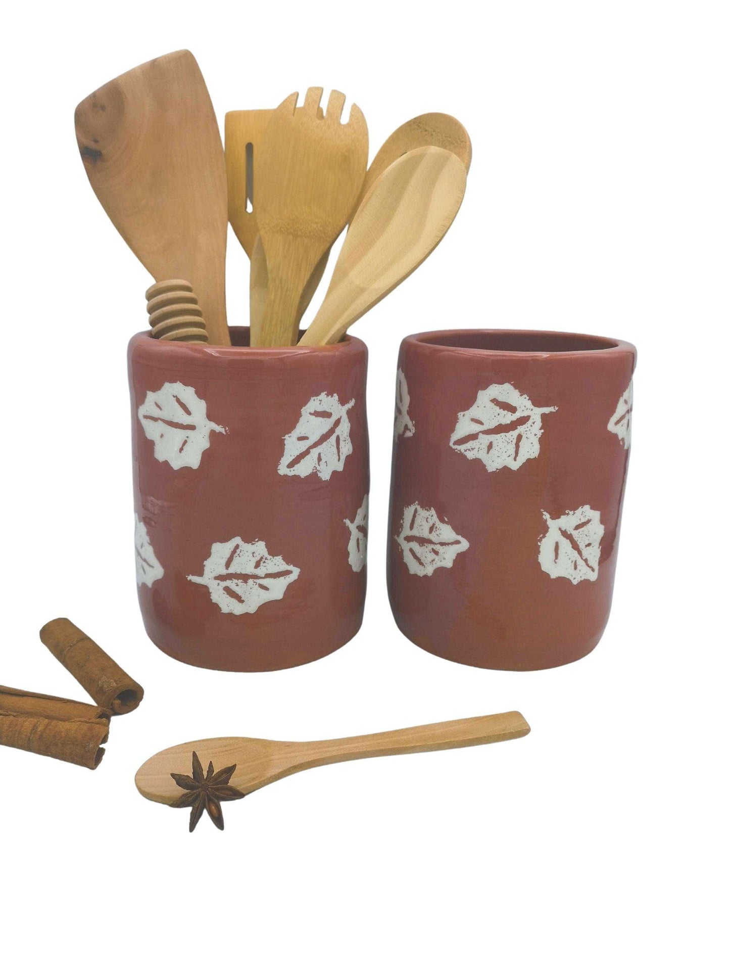 1Pc Handmade Ceramic Terracotta Vase Large Utensil Holder, Spoon Holder Farmhouse Decor House Warming Gifts New Home Paintbrush Holder Crock