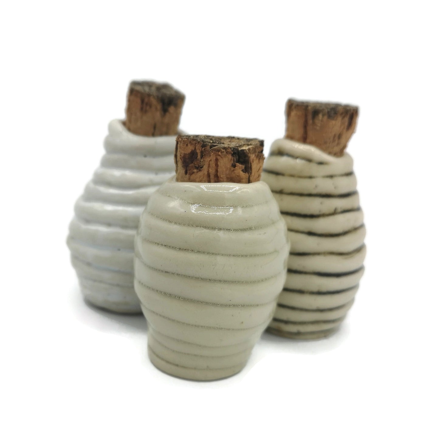 Small Ceramic Vase Set Of 3, Handmade Ceramic Bottle With Cork Stopper, Textured Pottery Mom Birthday Gift From Daughter - Ceramica Ana Rafael