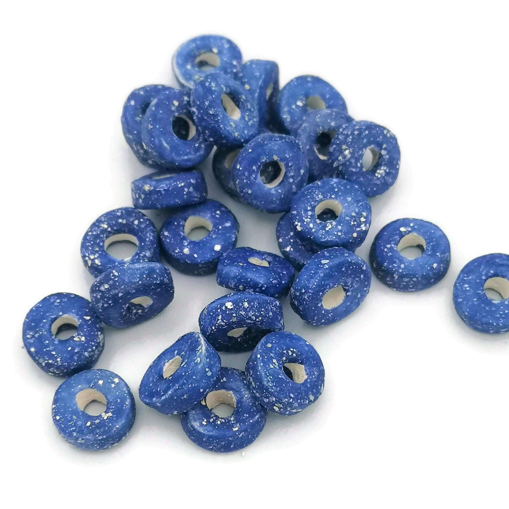 3 Pcs Clay Beads Large Hole, Handmade Ceramic Beads Jewelry Making, Unique Donut Bead Unusual, Porcelain Dreadlock Beads - Ceramica Ana Rafael