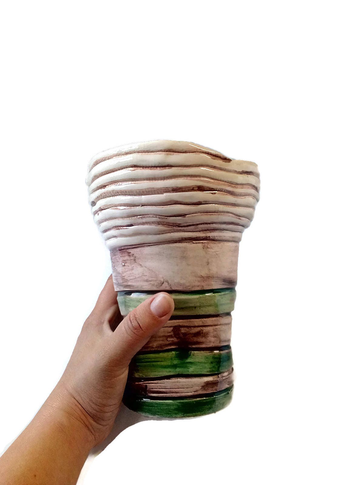 Handmade Ceramic Sculptural Vase For Home Decor, Textured Organic Shape Green And Brown Pottery Vase, Hand Painted Home Gifts For Her - Ceramica Ana Rafael
