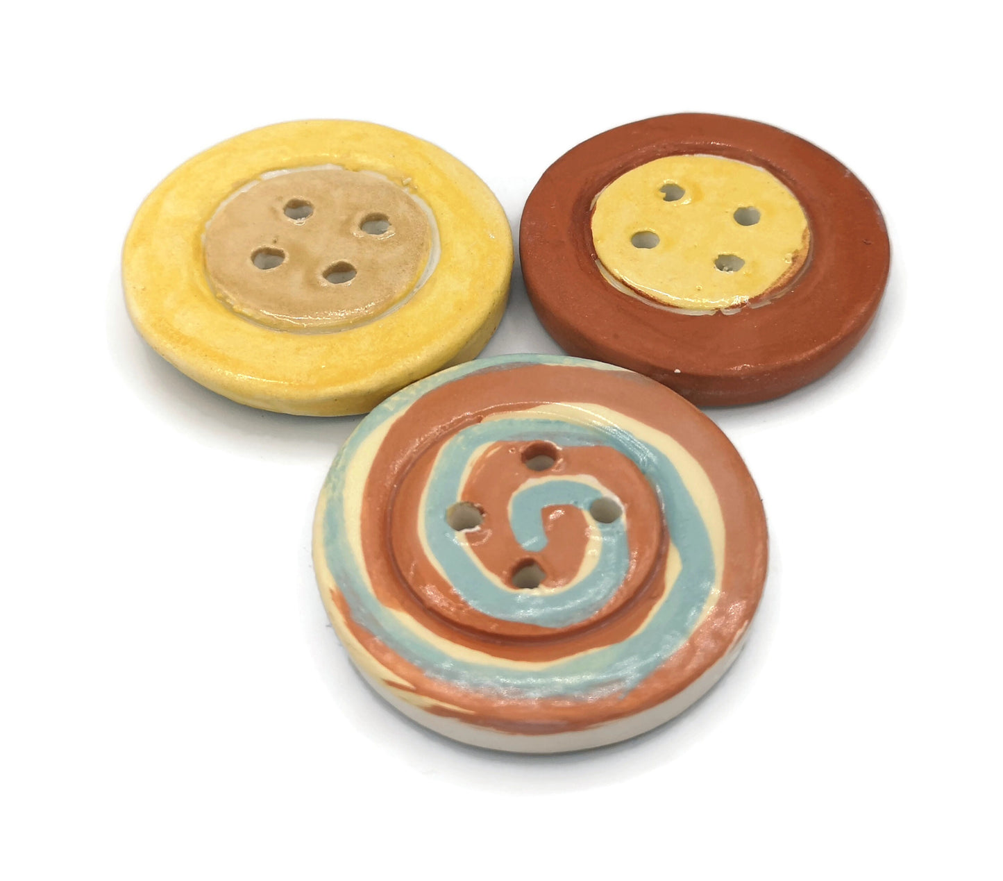 3Pc 45mm Extra Large Handmade Ceramic Novelty Sewing Buttons, Strange And Unusual Hand Painted Clay Buttons Lot Round Coat Button Decorative - Ceramica Ana Rafael