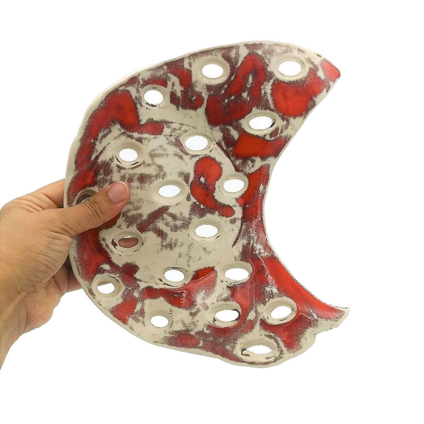 Handmade Ceramic Moon Soap Dish For Bathroom, Artisan Stoneware Lava Soap Holder With Drain, Zero Waste Decorative Accessories - Ceramica Ana Rafael