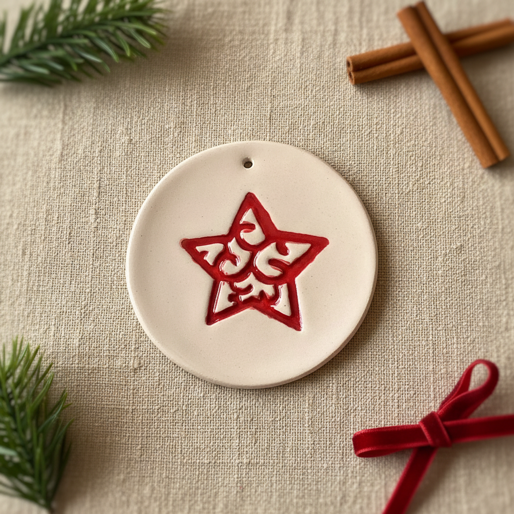 Red and white ceramic tree decoration