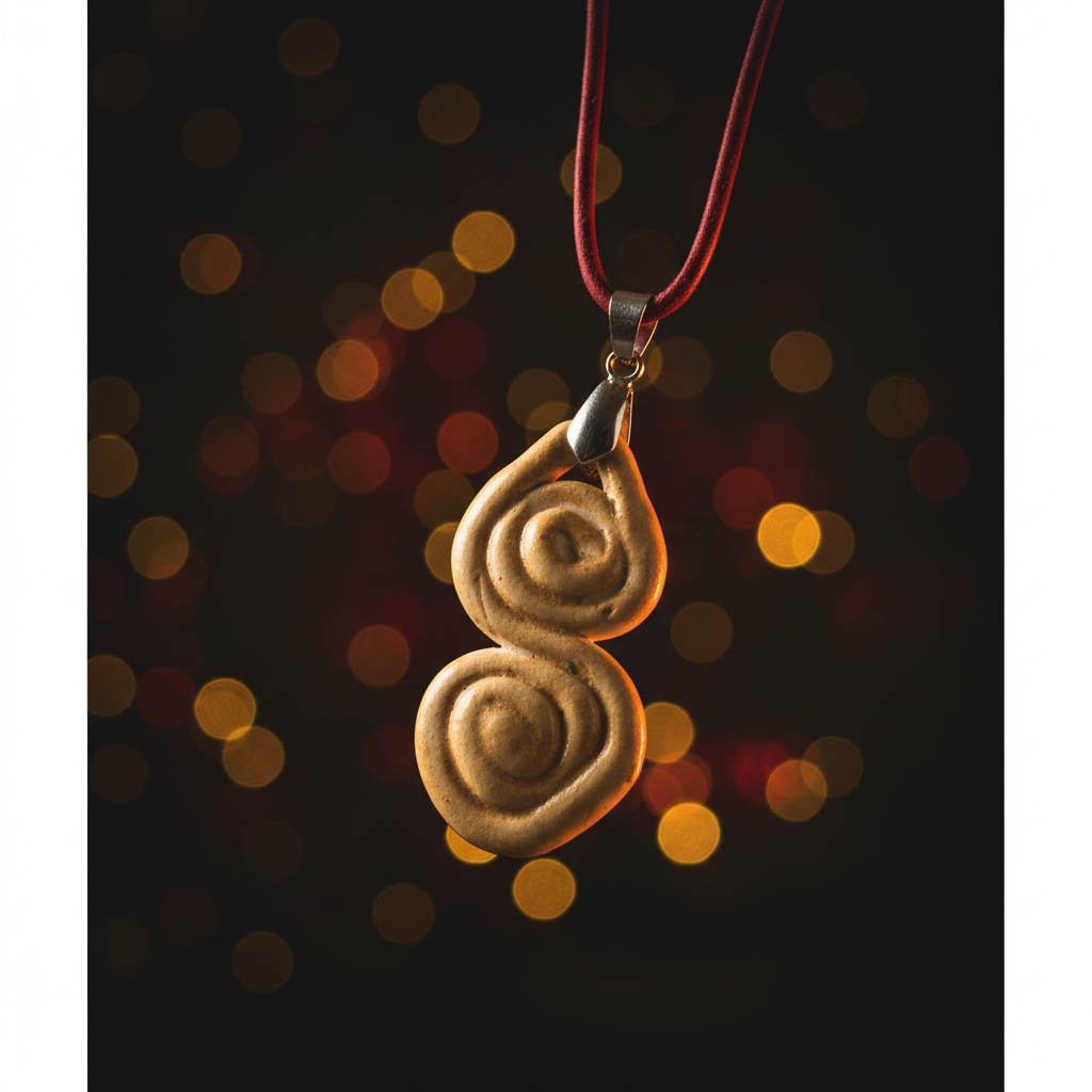 Close-up of a handmade glazed ceramic infinity charm