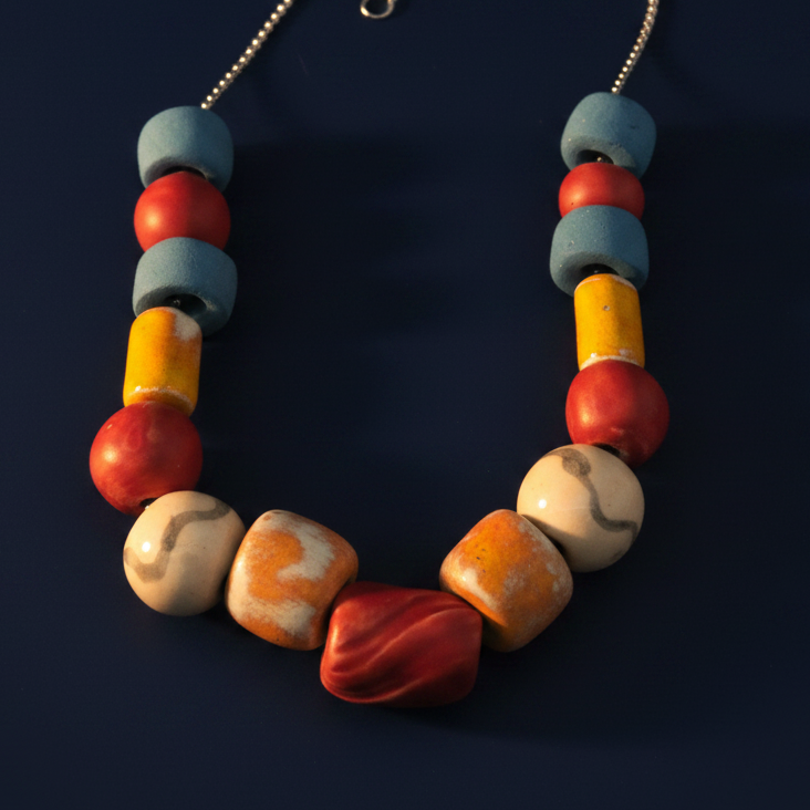 Handmade colorful ceramic bead necklace statement jewelry
