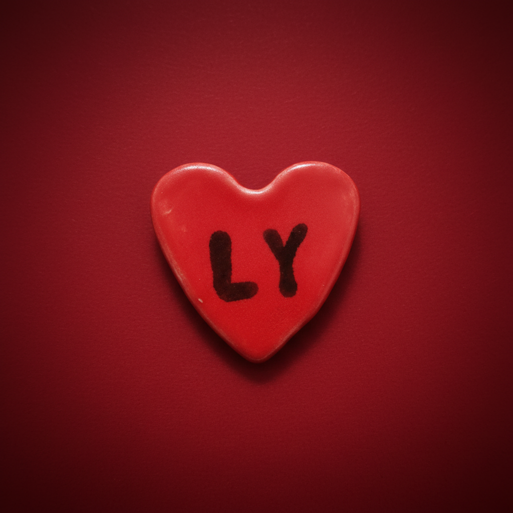 Handmade red heart brooch close-up