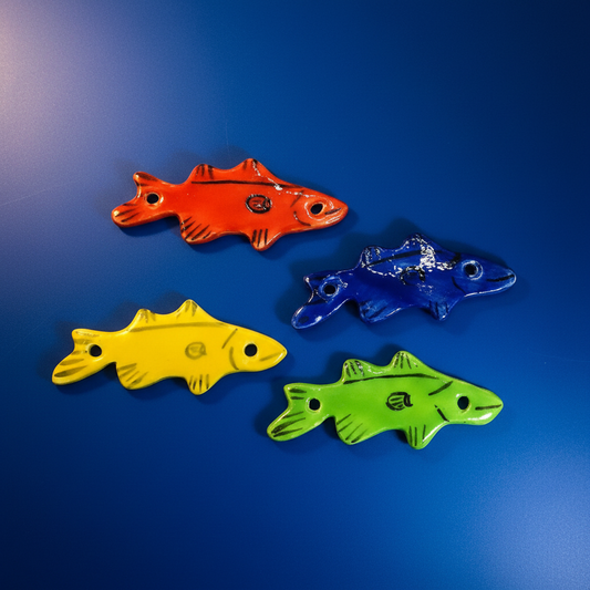 Set of four handmade ceramic fish pendant connectors