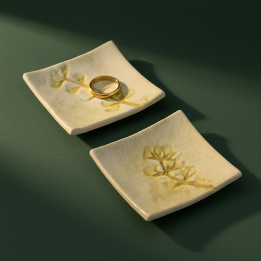 Set of two handmade square ceramic trinket dishes