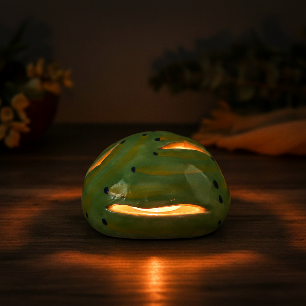 Green hand-painted ceramic tealight holder