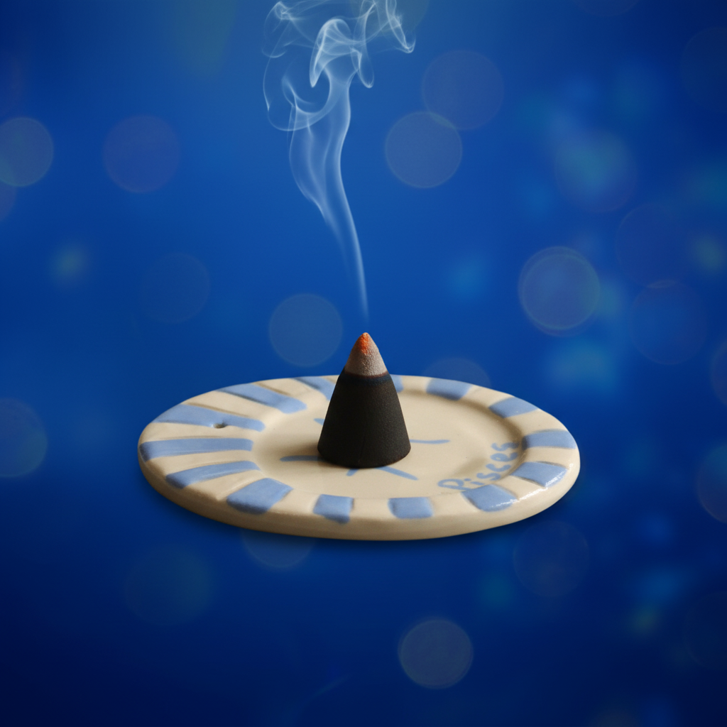 Ceramic Pisces incense stick holder with zodiac design