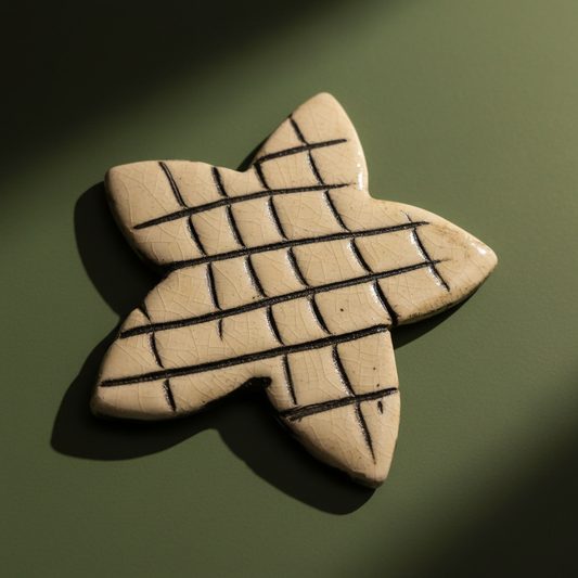 Handmade beige ceramic star fridge magnet with textured finish