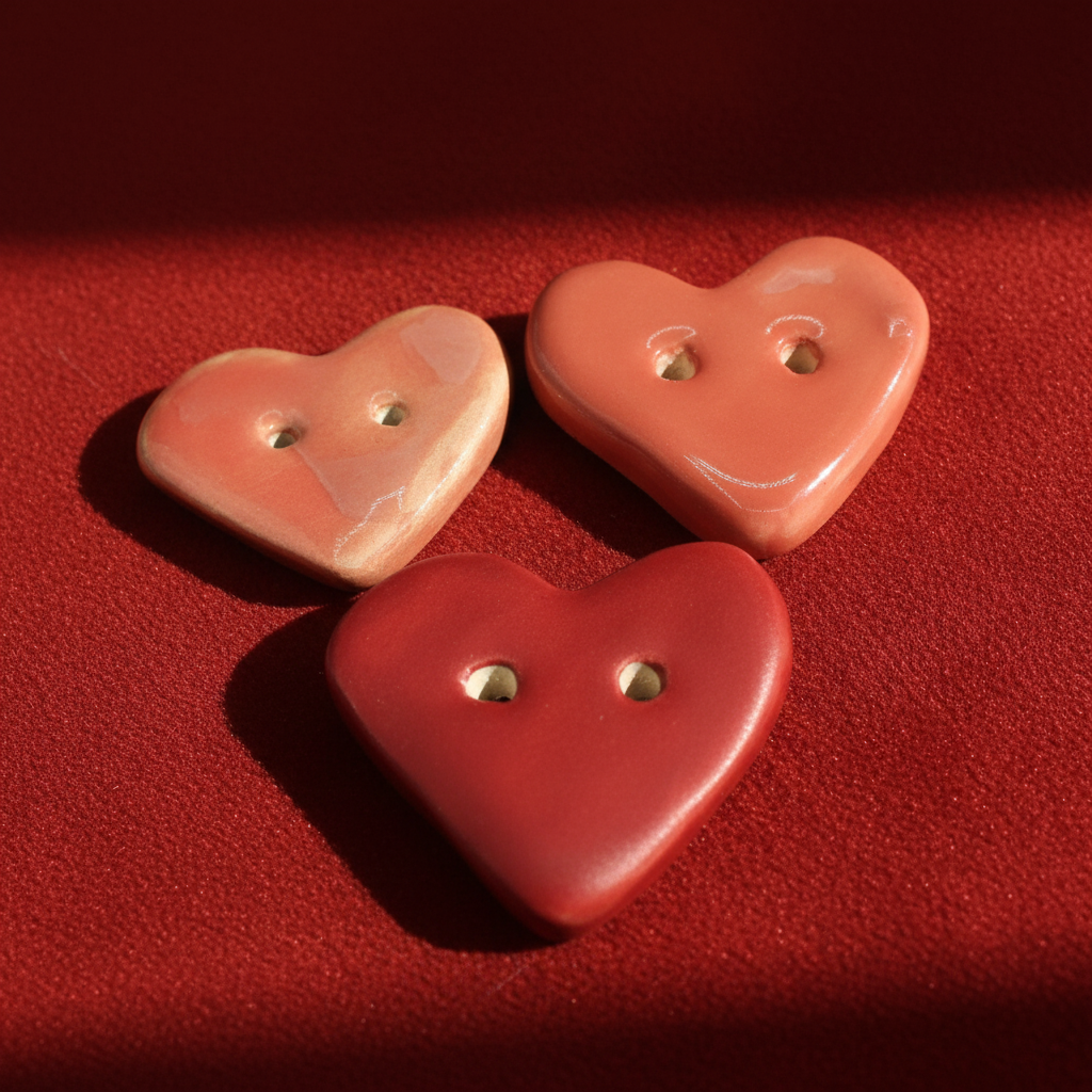 Set of handmade ceramic heart craft buttons