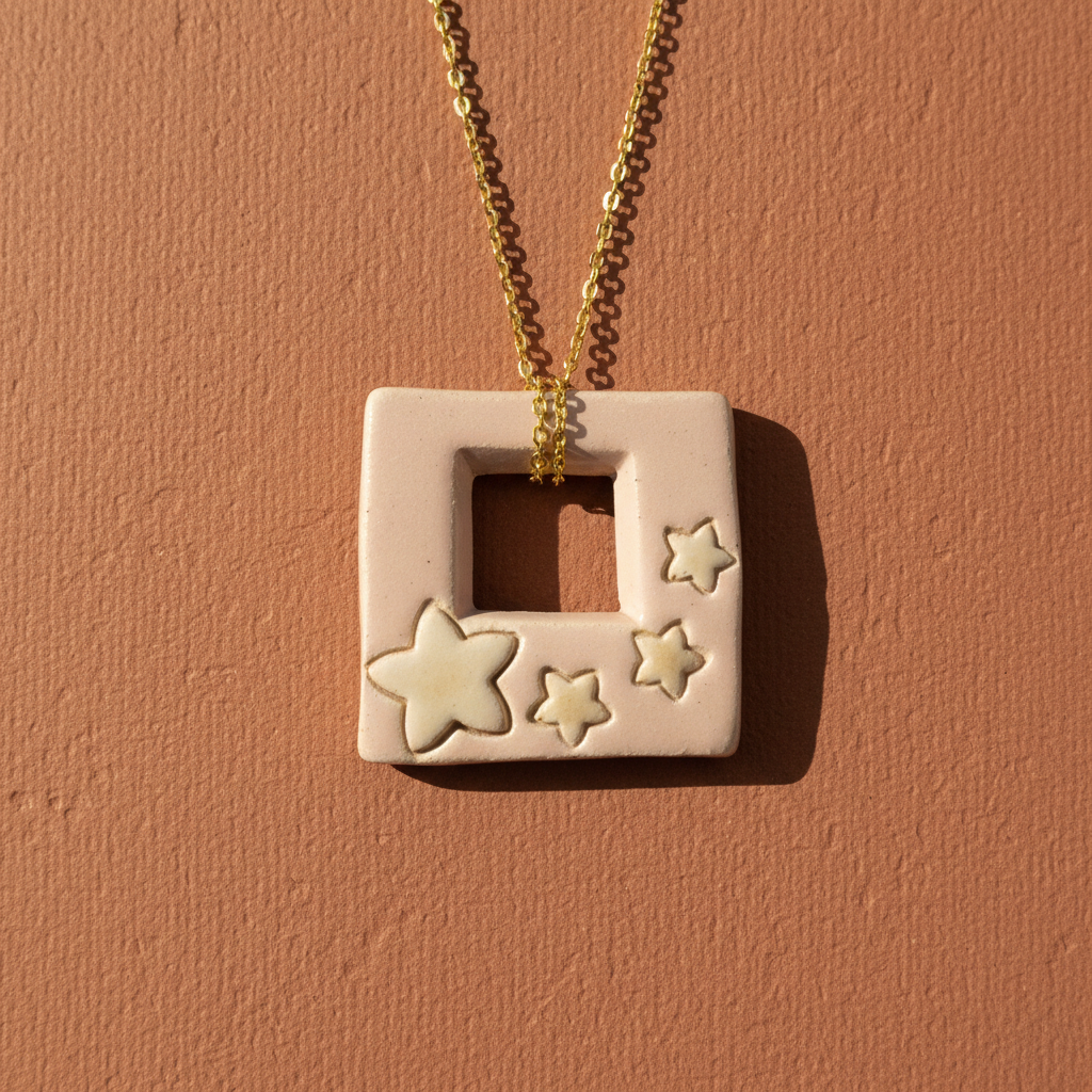 Handmade 50 mm ceramic square pendant for jewelry making