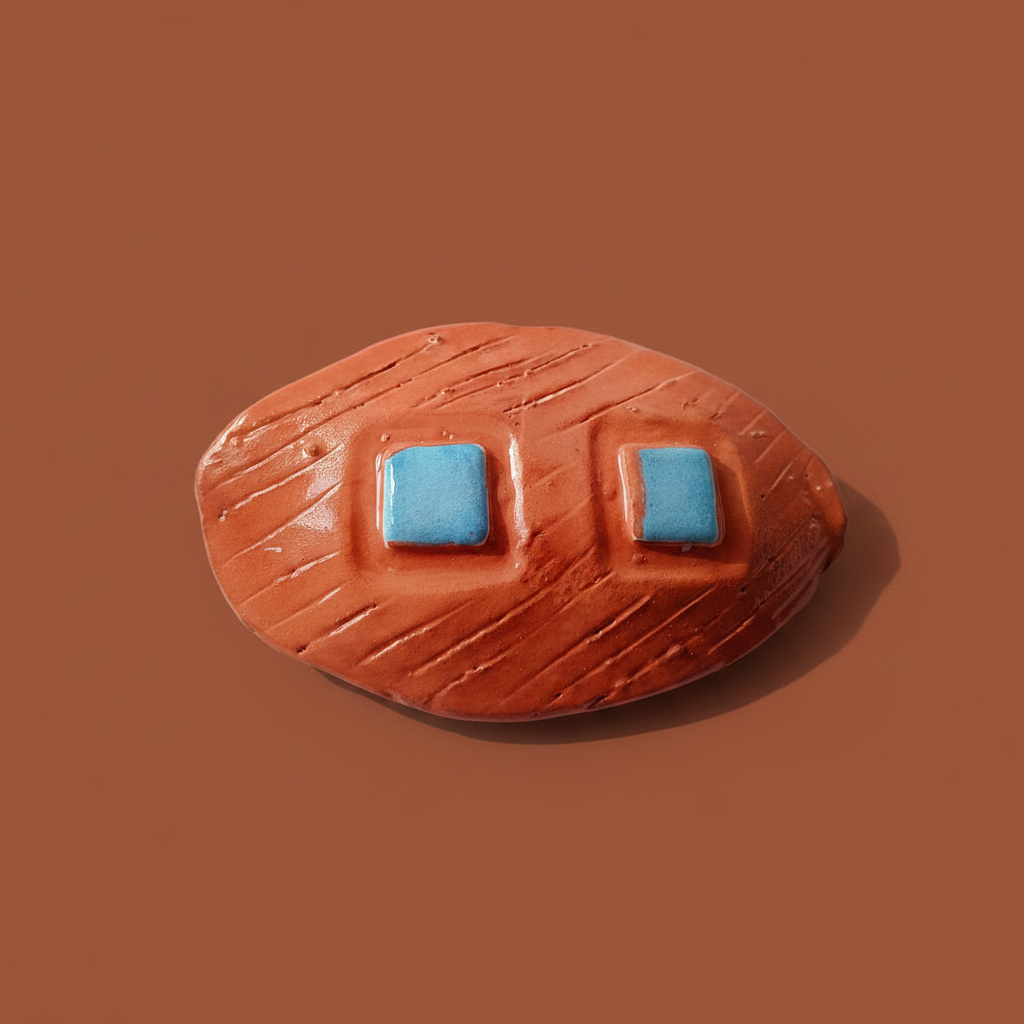 Red and blue ceramic hair clip with sculptural design