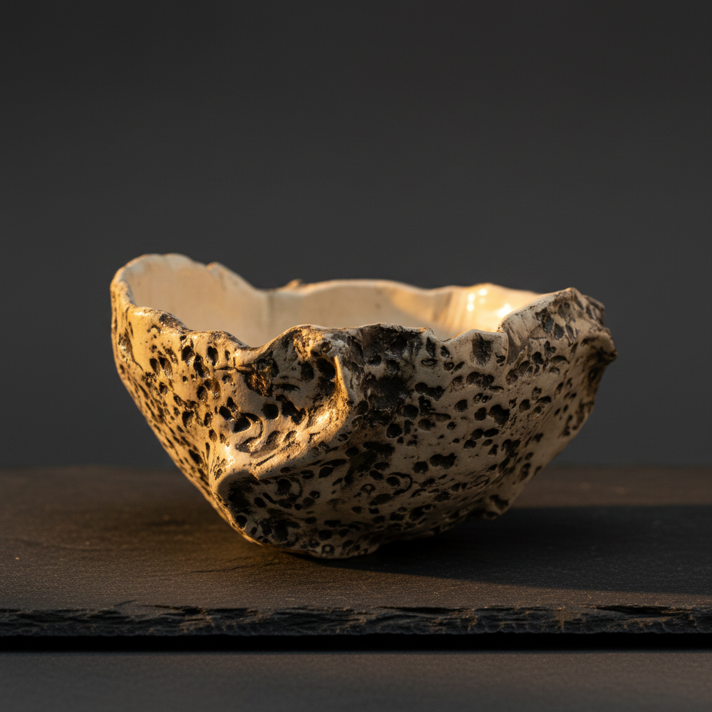 Close-up of the textured glaze on a handmade ceramic planter bowl