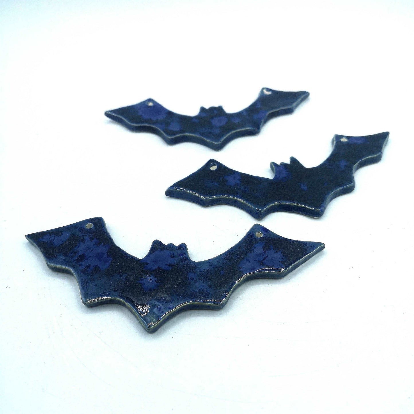 3Pc 6in Handmade Ceramic Bat Ornament For Wall Decor, Halloween Decoration Gift For Women, Blue Clay Gothic Ornament, Necklace Pendant - Ceramica Ana Rafael