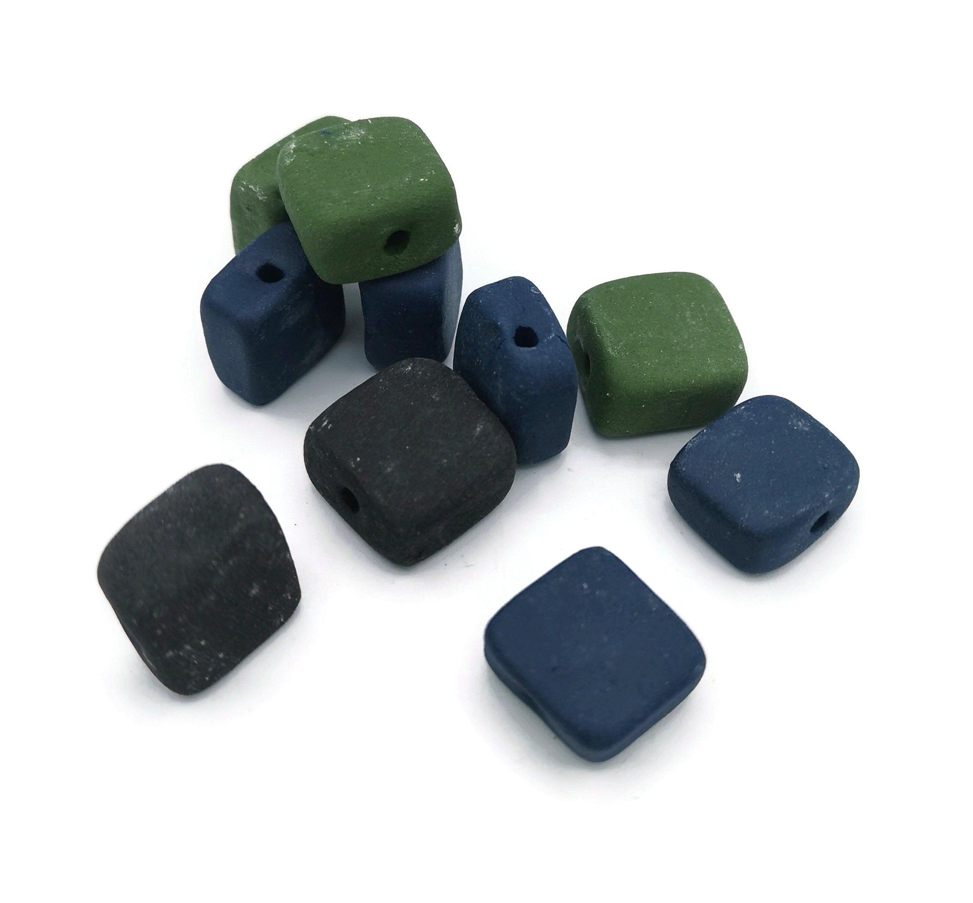 10Pc 15mm Ceramic Beads For jewelry Making 2mm Hole, Matte Square Clay Beads, Unique Assorted Beads Set Square Shape, Large Handmade Beads - Ceramica Ana Rafael