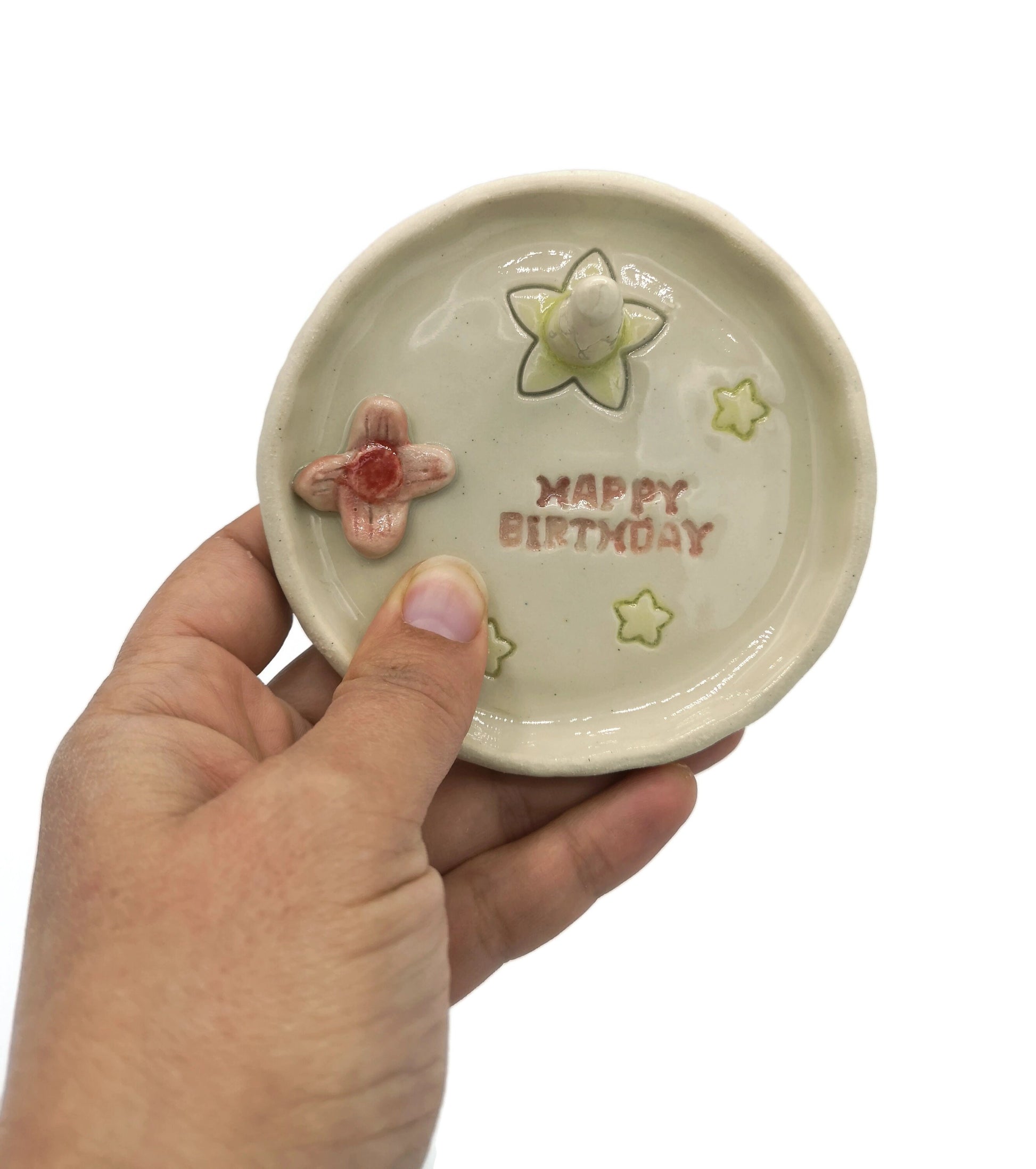 Handmade Ceramic Floral Ring Holder Dish Happy Birthday Gift Hor Her, Cute Gift for Girl, Unique Trinket Dish for Niece, Tween Girl Gift - Ceramica Ana Rafael