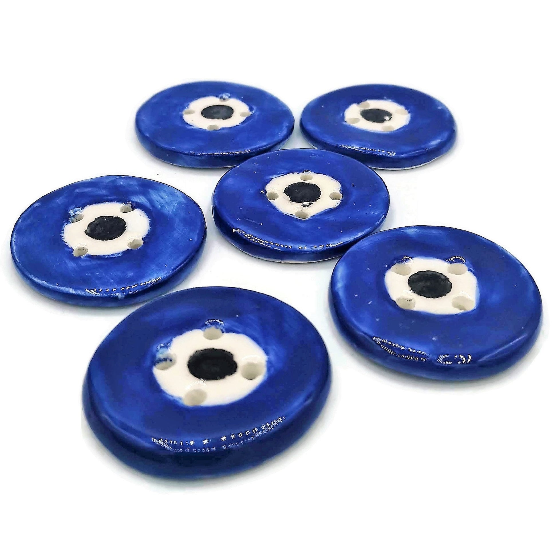 Evil Eye Buttons, 1 Pc Sewing Buttons Round Shape For Coat, Blouse & Crafts - Ceramica Ana Rafael