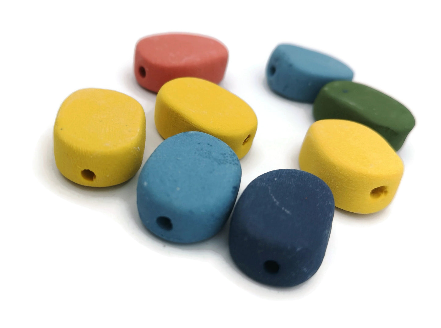 8Pc Etra Large Handmade Ceramic Beads For Jewelry Making, 2 mm Hole Assorted Matte Oval Shaped Beads For Macrame, Colorful Clay Beads - Ceramica Ana Rafael
