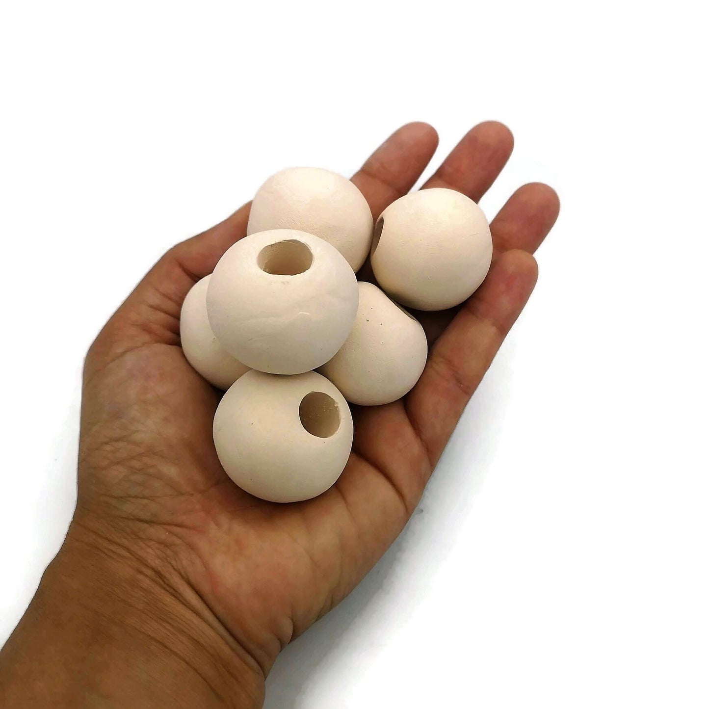 6Pc Handmade Ceramic Bisque Beads Ready To Paint, Oversized Beads for Jewelry Making Supplies Unglazed, Large Hole Macrame Beads Unpainted - Ceramica Ana Rafael