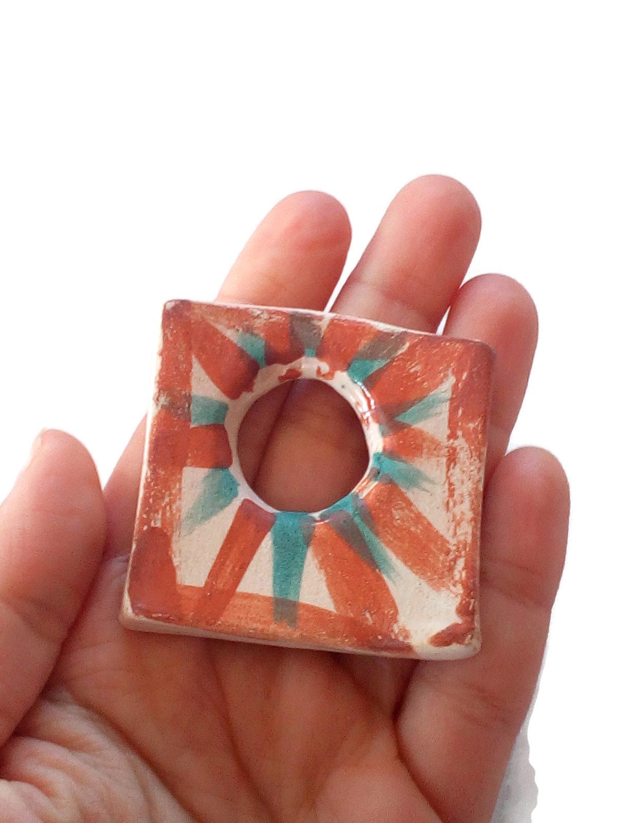 Clay Charms For Jewelry Making Pendant Necklace, Handmade Ceramic Jewelry Square Pendant, Geometric Large Clay Pendant - Ceramica Ana Rafael