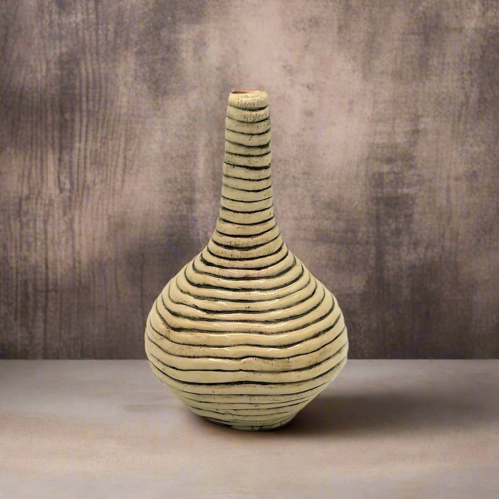 Große Keramikvase, moderne Tonskulptur, strukturierte Knospenvase für den Tisch, großes zeitgenössisches Kunst-Hochzeitsgeschenk für Paare