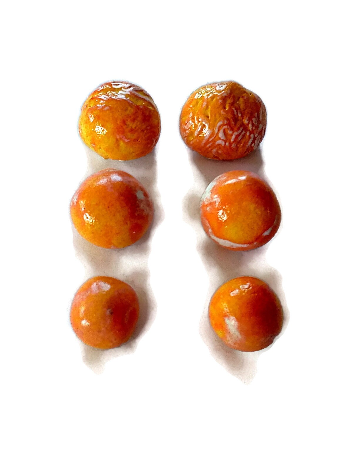 6Pc Handmade Ceramic Round Orange Cabochons For Clay Jewelry Making, Irregular Beads No Hole, Assorted Earring Components - Ceramica Ana Rafael