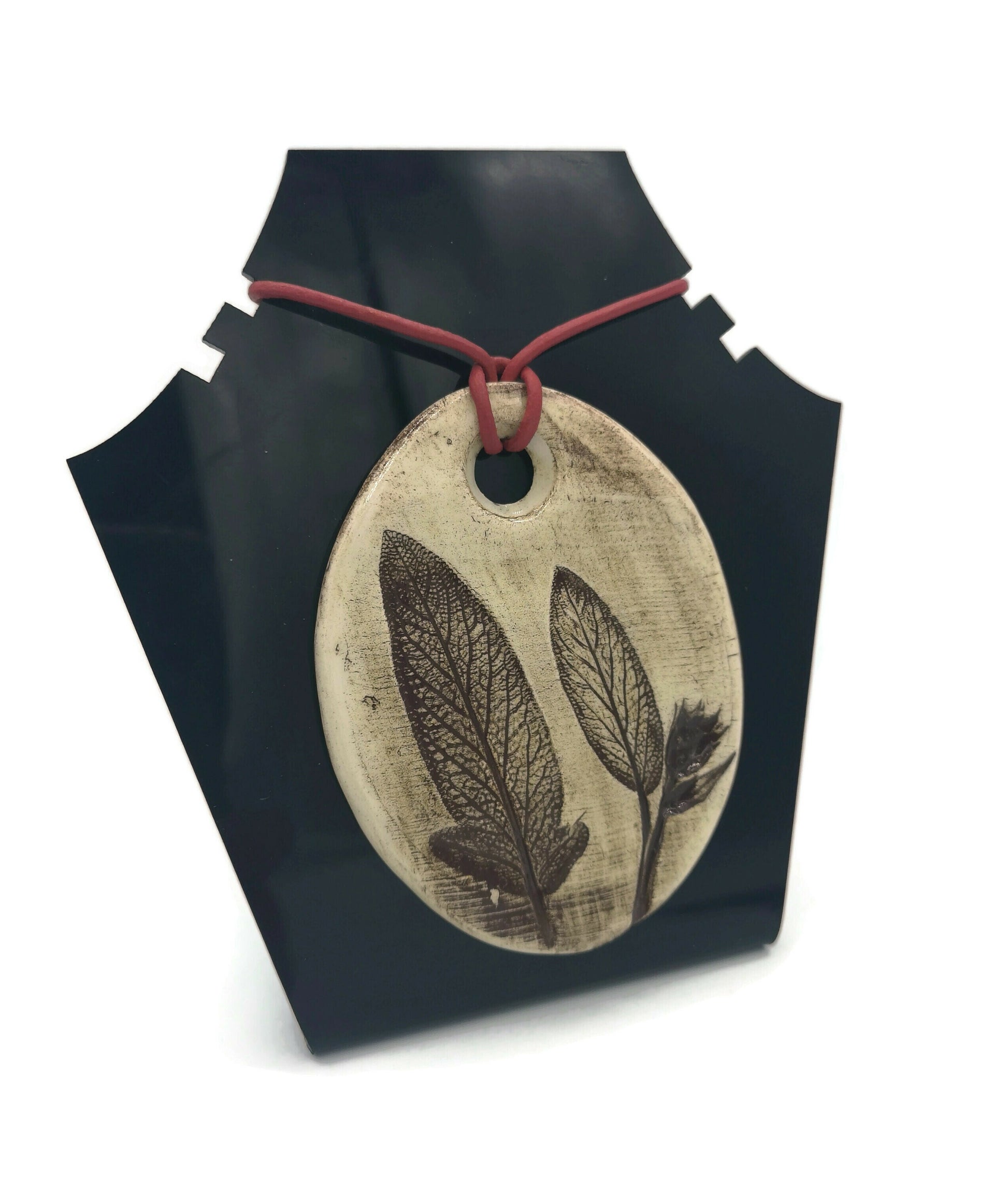 Extra Large Handmade Ceramic Engraved Leaf Pendant For Statement Jewelry Making, Rustic Craft Components, Unique Jewelry Clay Charms - Ceramica Ana Rafael