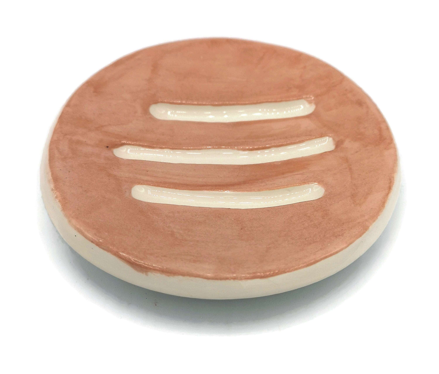 12cm/4.72in Handmade Ceramic Round Pink Soap Bar Holder For Bathroom Decor, Clay Soap Dish Drain, Eco Friendly Zero Waste Pottery Soap Tray