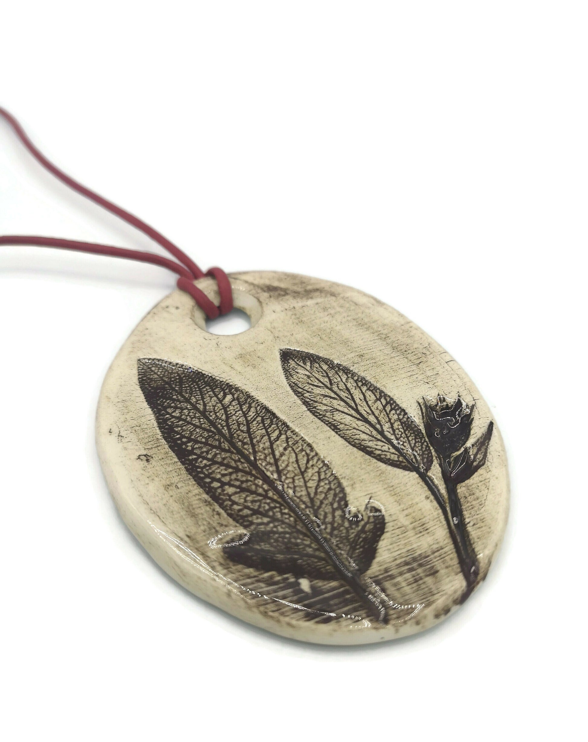 Extra Large Handmade Ceramic Engraved Leaf Pendant For Statement Jewelry Making, Rustic Craft Components, Unique Jewelry Clay Charms - Ceramica Ana Rafael