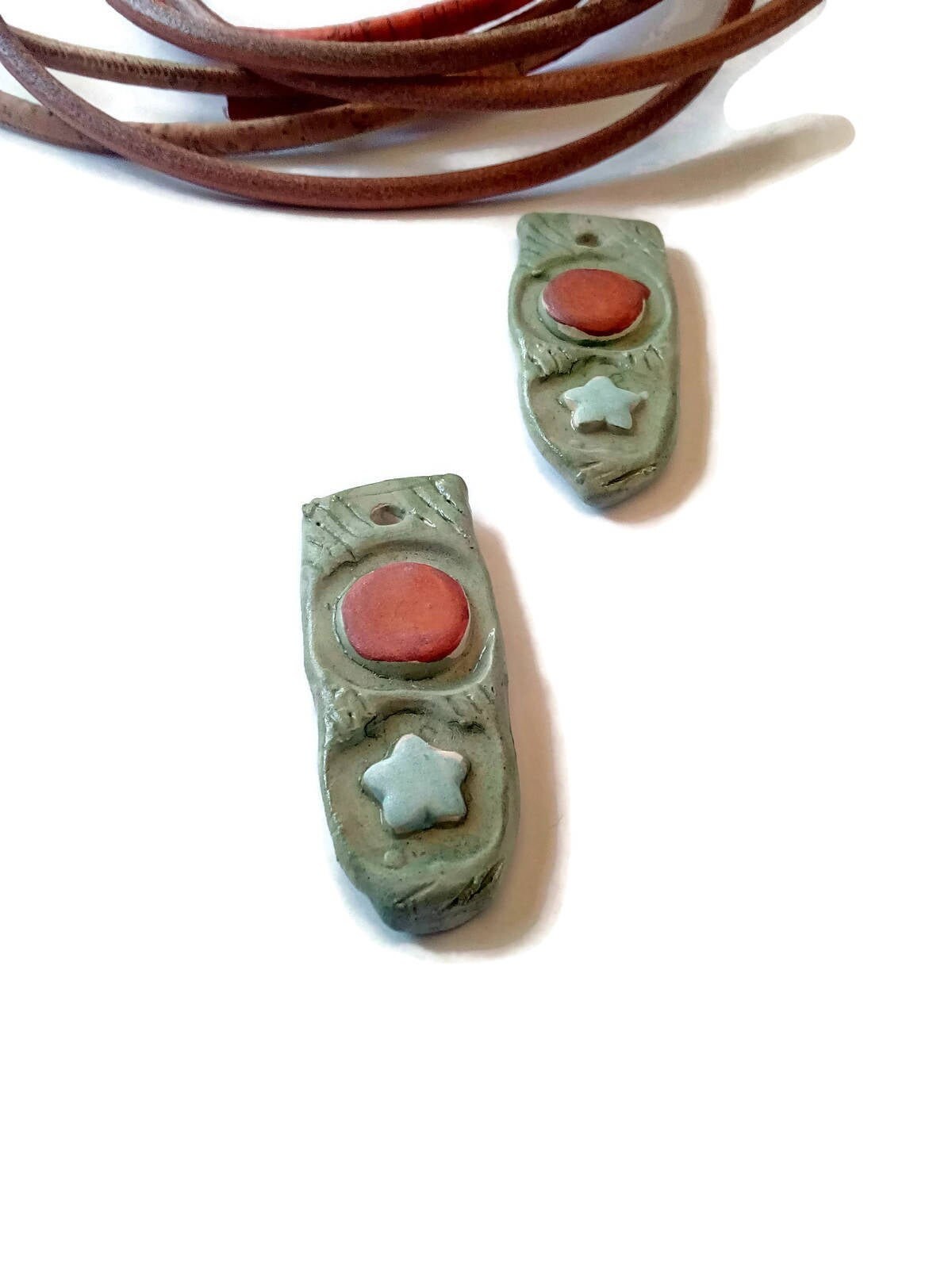 GEOMETRIC PENDANT, CLAY Charms, Set of 2 Ceramic Components For Hippie Jewelry - Ceramica Ana Rafael