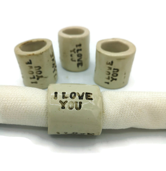 Beige Handmade Ceramic Napkin Holder Message, I Love You Boho Napkin Rings, Women Housewarming Gift First Home Boyfriend Gift, Best Sellers - Ceramica Ana Rafael